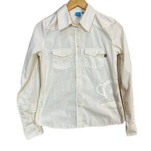Paul Frank Y2K Cream Cotton Solid Monkey Logo Button Down Women’s Sz‎ Medium